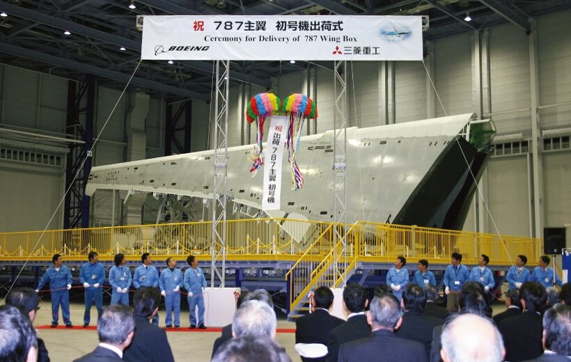 2007 年，在名古屋航空航天系統制造廠舉行了
波音787機型使用首架機翼出廠儀式
